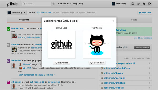 Screenshot of Github showing options to download logo